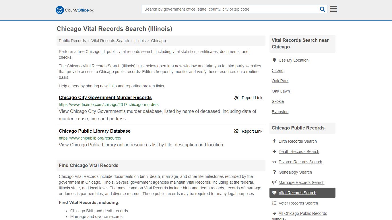 Chicago Vital Records Search (Illinois) - County Office